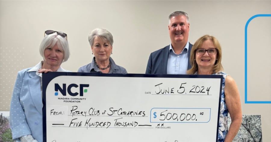 The Rotary Club of St. Catharines presents a $500,000 cheque to Niagara Community Foundation