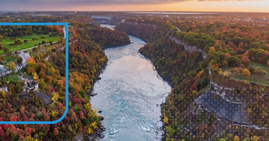 An aerial shot of a river.